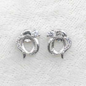 Sterling Silver 5*7mm Semi Mount Stud Earrings Empty Support Blank Claws Setting S925 Base Without Center Stone for DIY Inlay