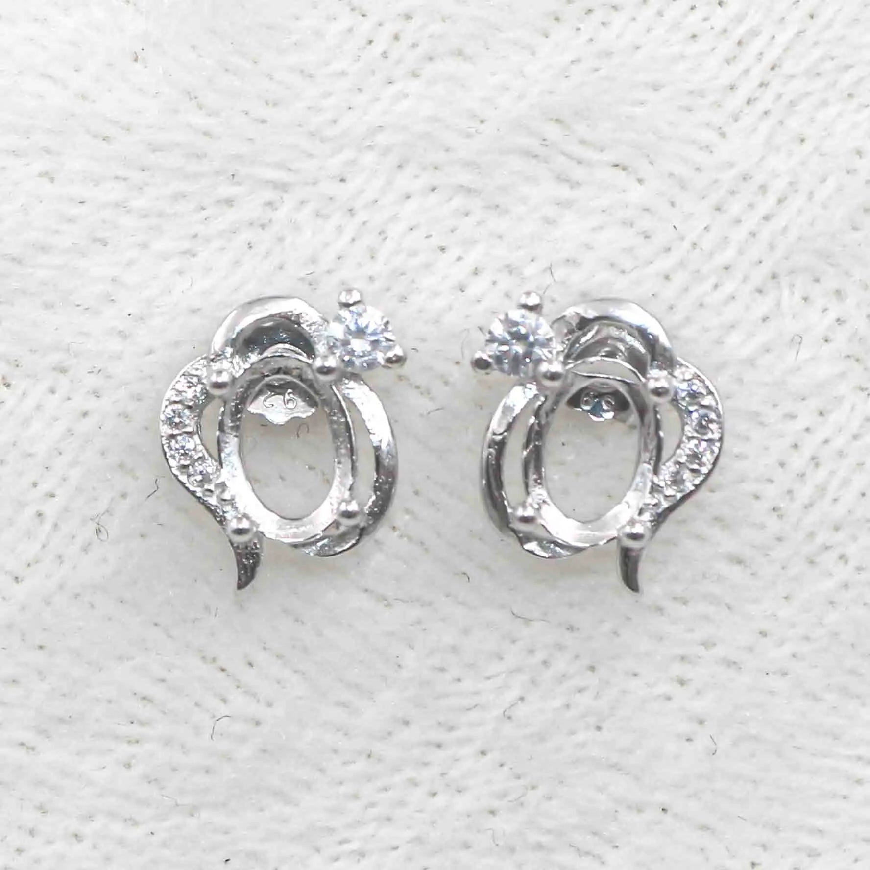Sterling Silver 5*7mm Semi Mount Stud Earrings Empty Support Blank Claws Setting S925 Base Without Center Stone for DIY Inlay