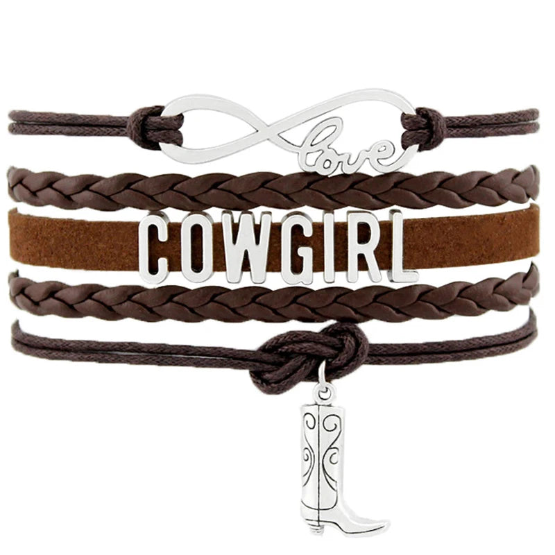 Manufacturer Infinity Love Cowgirl Boots Hat Charm Women's Fashion Multilayer Leather Wrap Cowboy Bracelet for Women