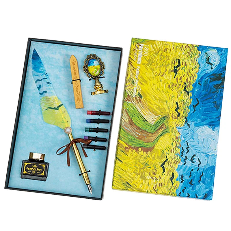 Gift Set Fountain Pens Custom Logo Pens Promotional Items With Ink Feather Dip Many Colours Luxury Metal Fountain Pen Business