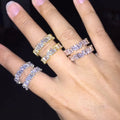Luxury Engagement Wedding Bridal Ring AAA Cubic Zirconia Shiny Irregular Baguette Shape Eternity Ring Platinum Plated KCR215-M
