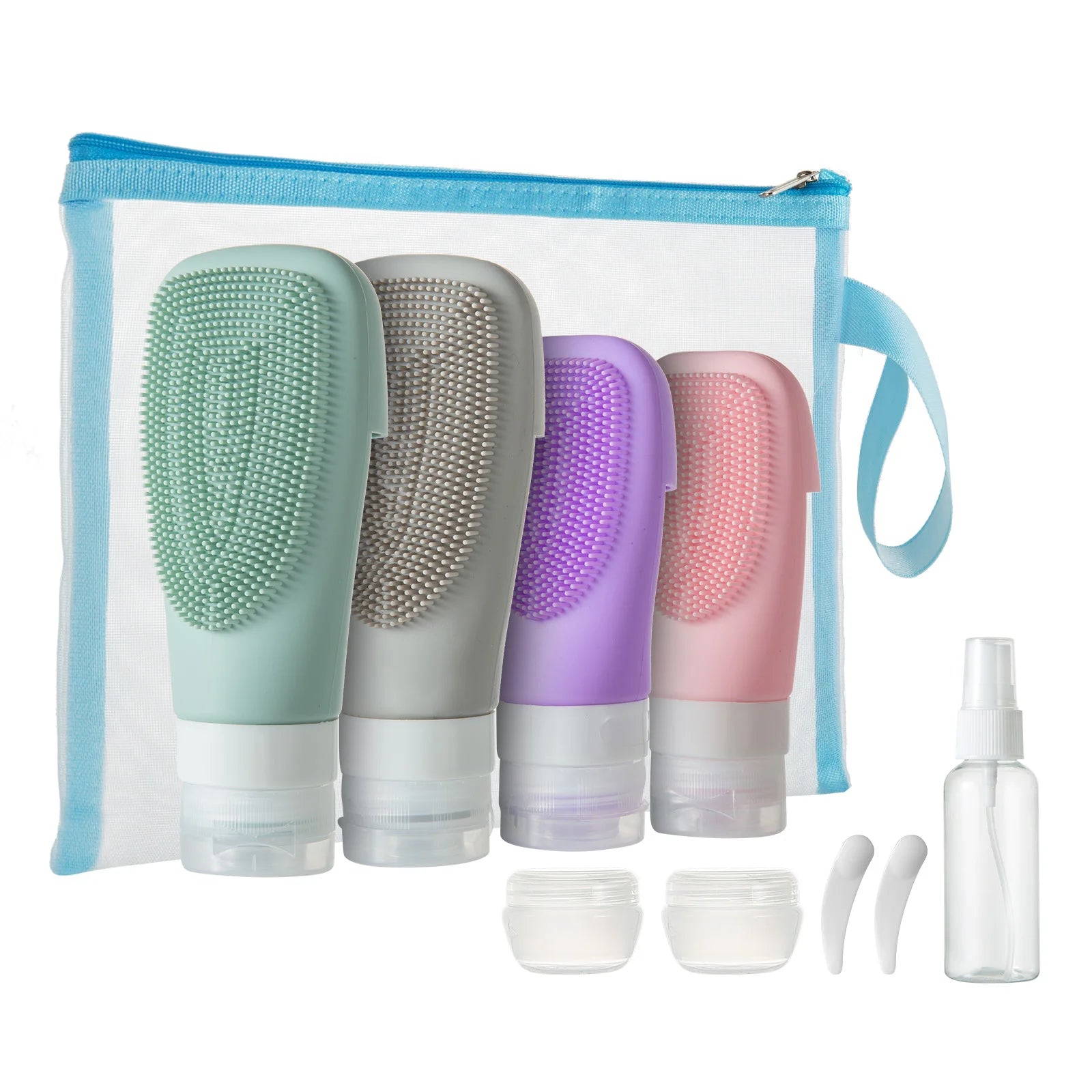 10 Pack Leakproof Silicone Travel Bottles Set Portable Face Brush and Shampoo Containers for Toiletries Cosmetic Use