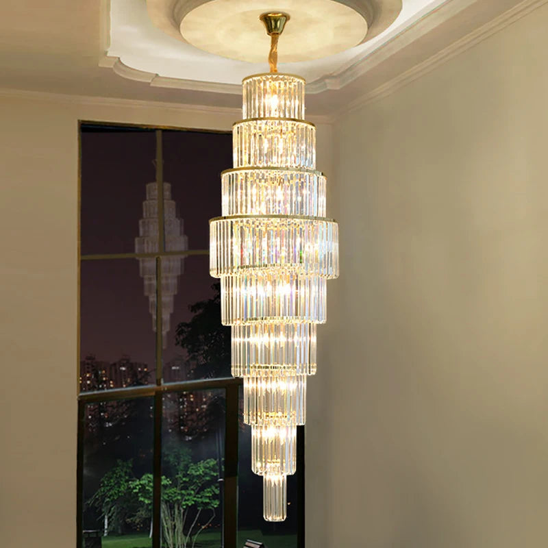 Led Chandeliers Villa Hall Living Room Loft Staircase Lighting Long Crystal Hanging Lamp Art Deco Gold/Silver Kitchen Chandelier