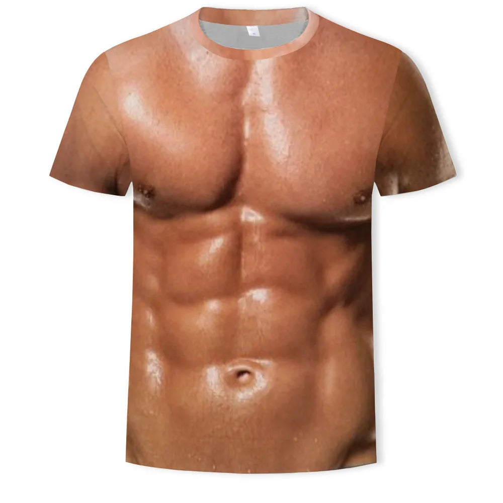 Fitspi 3d Digital Printed Muscle Men's Short Sleeve Popular Fashion T-shirt Factory Direct Wholesale