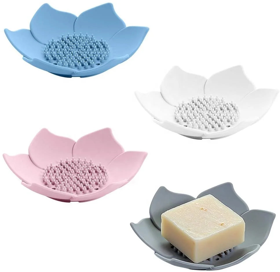 Lotus Flowers Silicone Kitchen Sink Soap Dish Tray Holder for Kitchen Countertop Bathroom Pedestal - Stores Soap Sponges