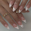 French French Stiletto Art False Nail Press on Finger Fake Nails ABS Pink Flower Full Cover Artificial Fingernail Customized