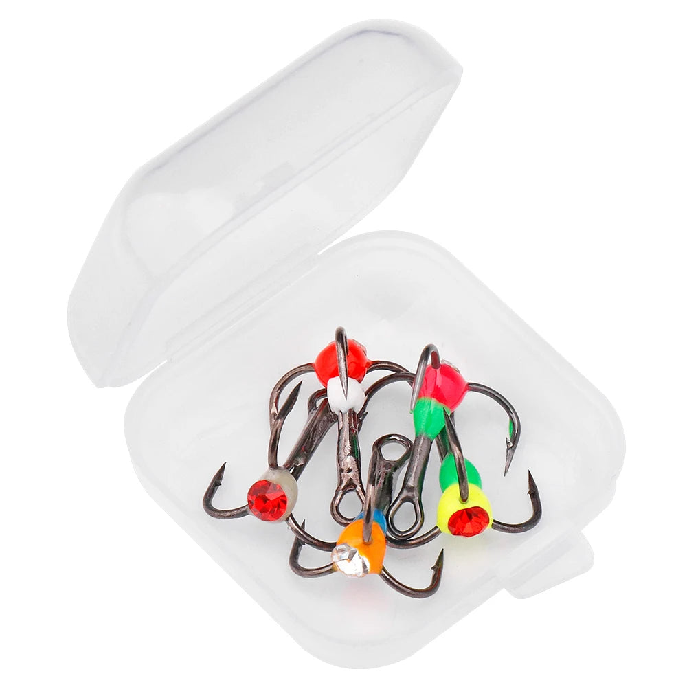 5pcs Balancers Ice Fishing Jig Hooks with Tackle Plastic case 8#10#12#14# Carbon Steel Treble Hook Winter Fishing Lures Kit