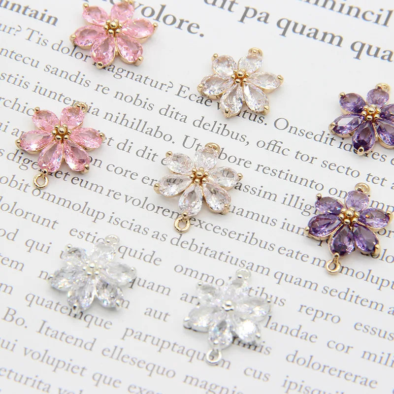 Dainty 13.5mm Full Pave Zircon Daisy Pendant White Purple Pink Flower Charm for Diy Material Jewelry Accessories