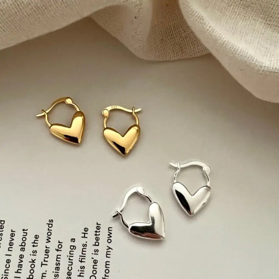 Love Heart Huggie Earrings Gold Plated 925 Sterling Silver Statement Hoop Earrings for Women