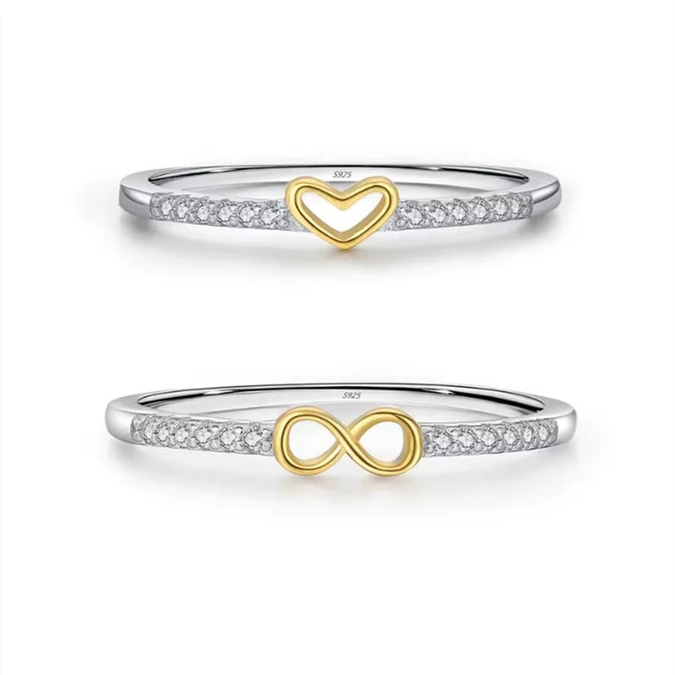 Daidan Silver Rings Women 925 Sterling Two Tone Gold Plated Heart Shape Infinity Rings