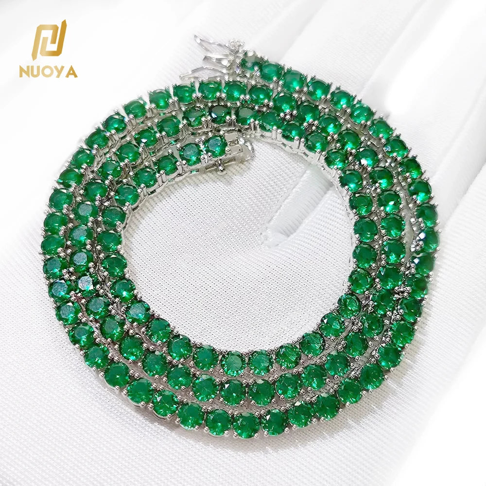 NUOYA Fine Jewelry Colorful Tennis Chain Necklace Bling Pink Zircon Silver Tennis Necklace Women