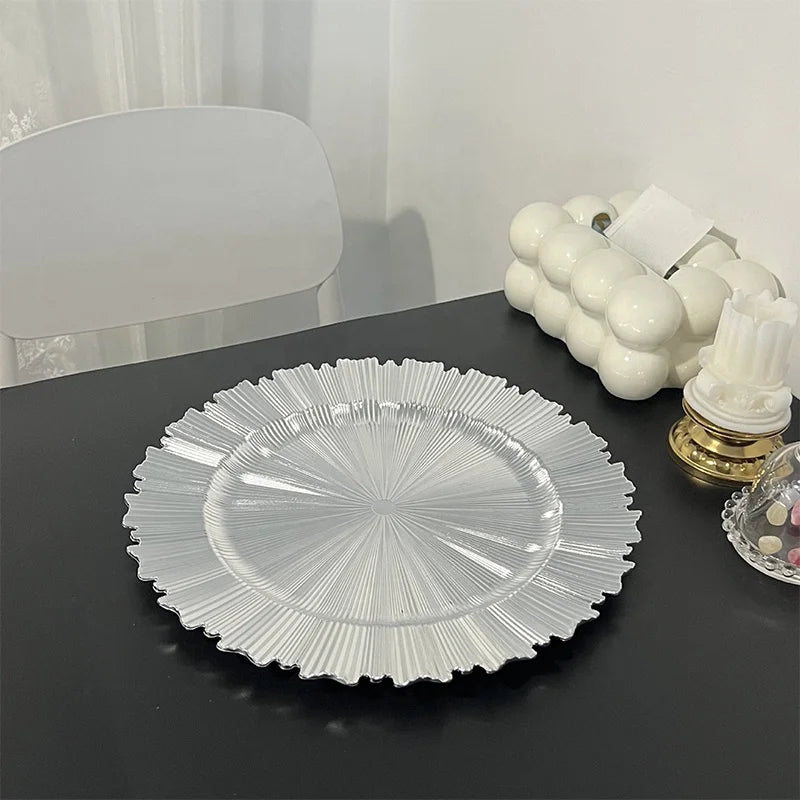 Silver Wedding Plastic Chargers Plate 13 Inch Round Wholesale Party Banquet Decoration Charger Plates