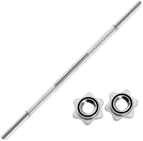 1.2m/47inch Steel Chrome Weight Lifting Straight Buckle Barbell Bar with Star Collars 25-30mm Diameter Home Use