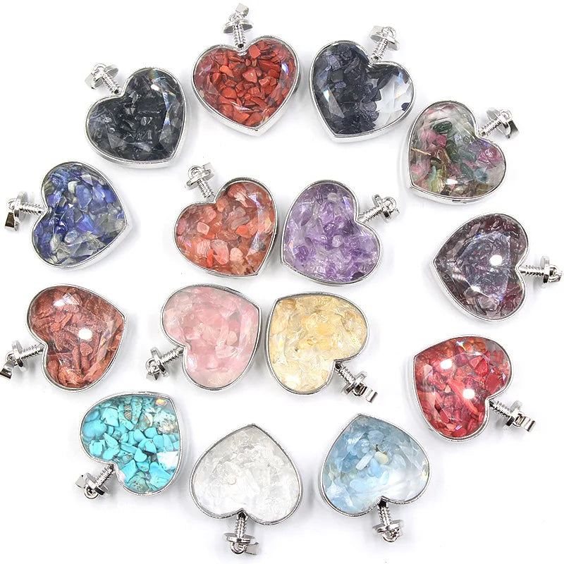Crystal Heart Wishing Bottle Natural Stone Pendant Crystal Turquoise Tourmaline Heart Necklace With Gemstone Pendants