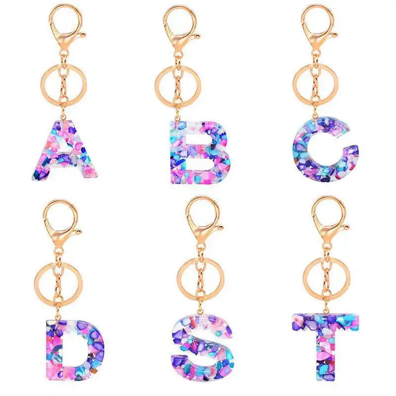 Wholesale 26 Letters Shape Fashion Resin Keychain DIY Plastic Keyring with Keychain