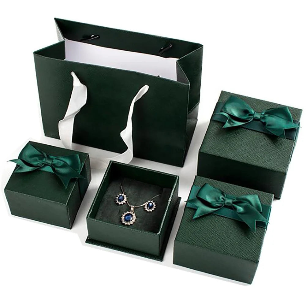 Wholesale Custom Luxury Dark Night Green Jewelry Packaging Box Set Ring Necklace Pendant Earring Box