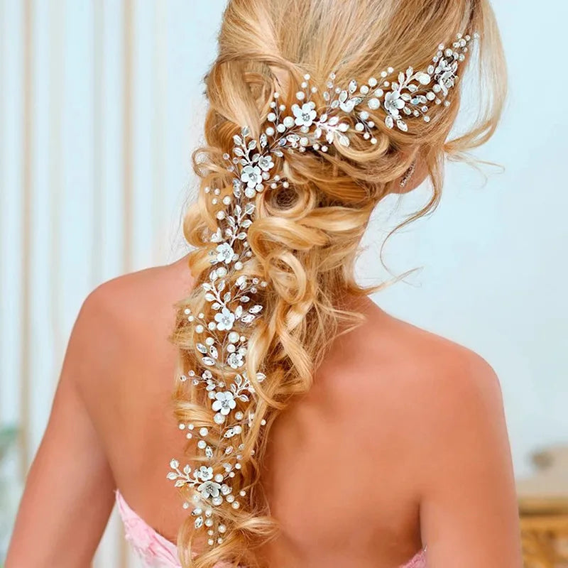 Bridal Alloy Pearl Handmade Floral Weave Hairband & Headband for Wedding Party Banquet