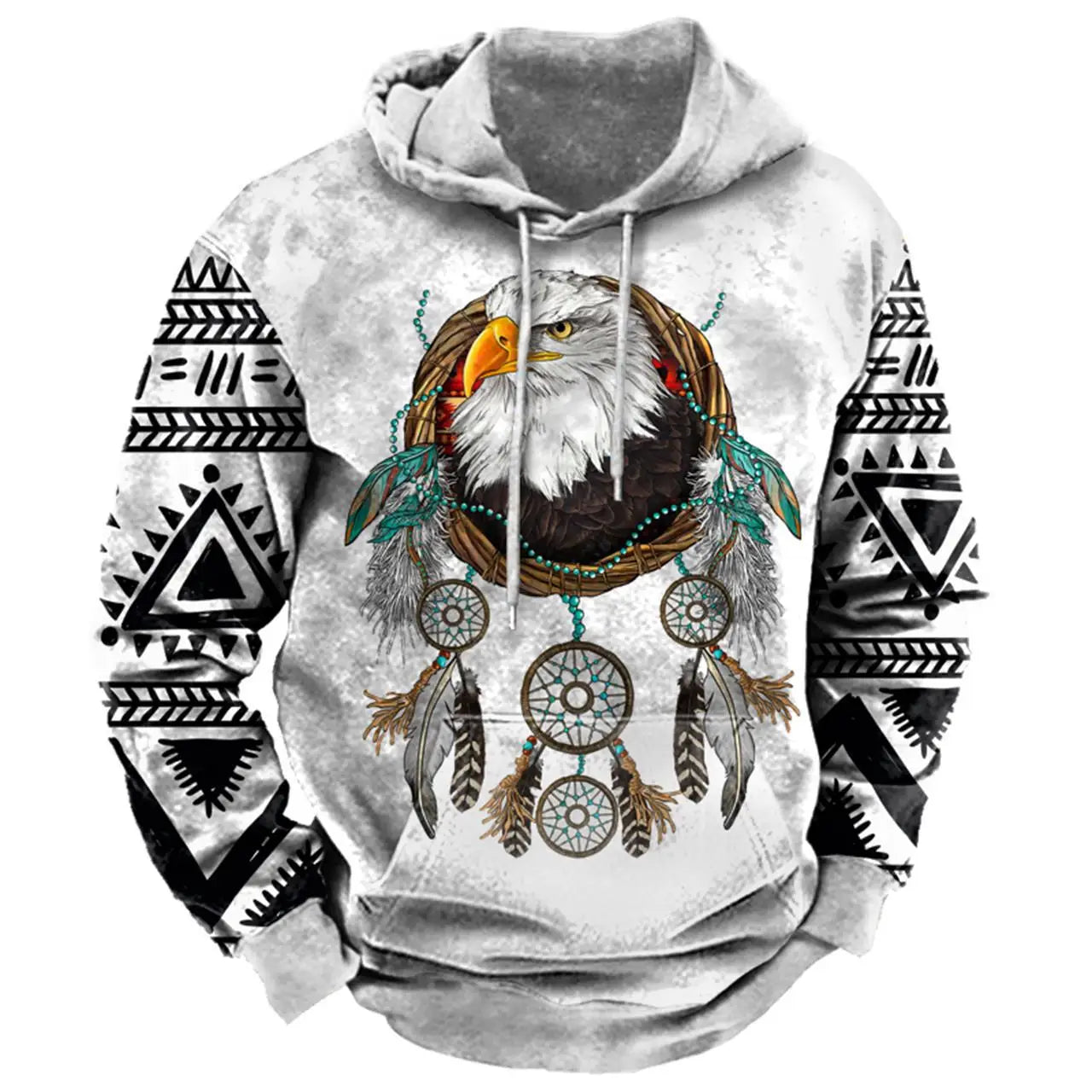 Wholesale 2025 Autumn Western Style Aztec Printed Gym Sports Hoodies Plus Size Men's Long Sleeve Crocheted Solid Loose