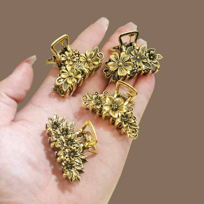 Luxury Small Flower Antique Gold Silver Metallic Hair Clamp Clip Mini Leaf Daisy Hair Claws Floral Metal Claw Clips