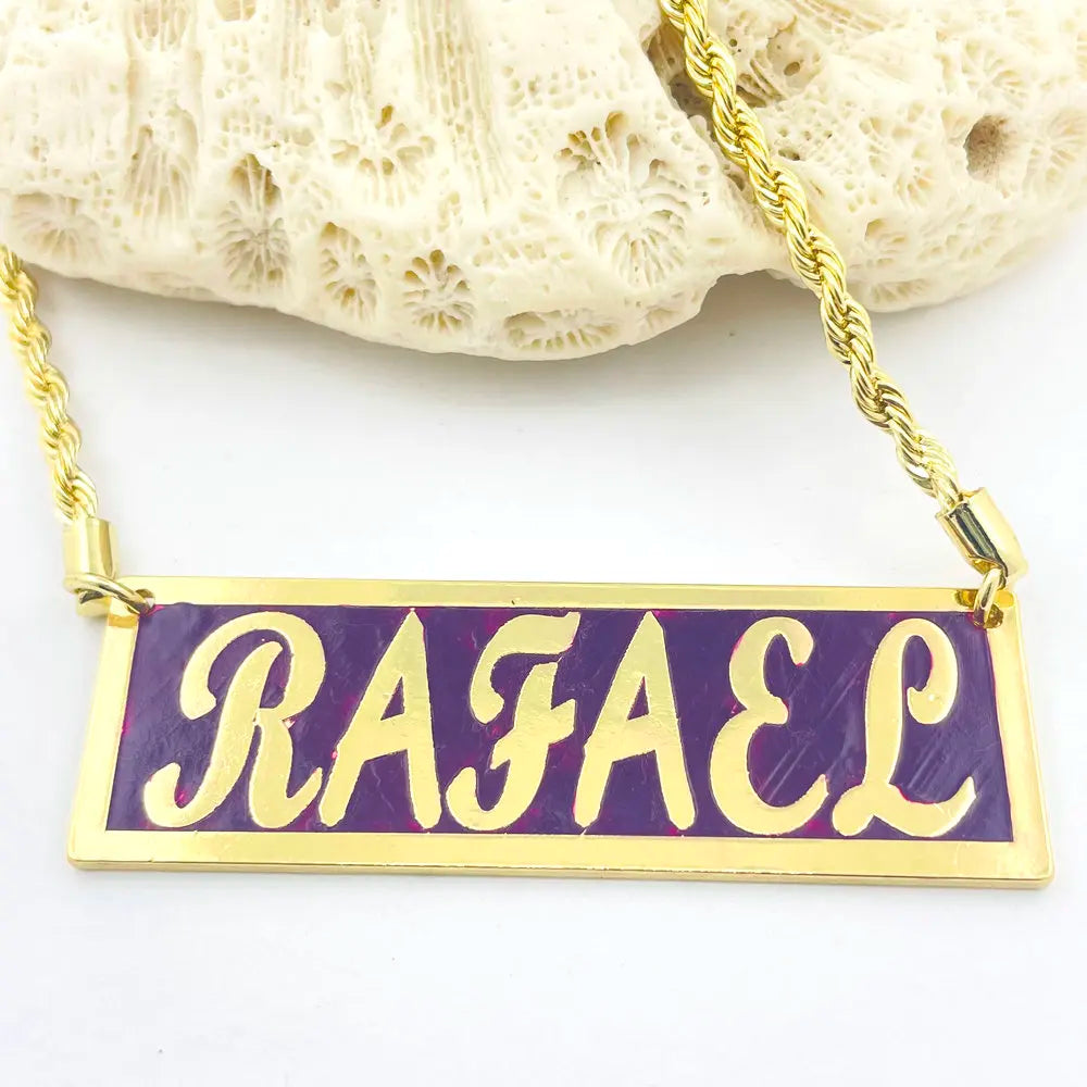 3D Engraved Name Necklace Custom Purple Enamel Nameplate Rope Chain for Women Girl Kids Hawaiian Samoan Gifts Jewelry Wholesale
