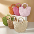 Women Holiday Gift Mini Semi-circle Straw Bag Hand-woven Summer Retro Beach Tote Shoulder Bag Straw Crossbody Travel Beach Bag