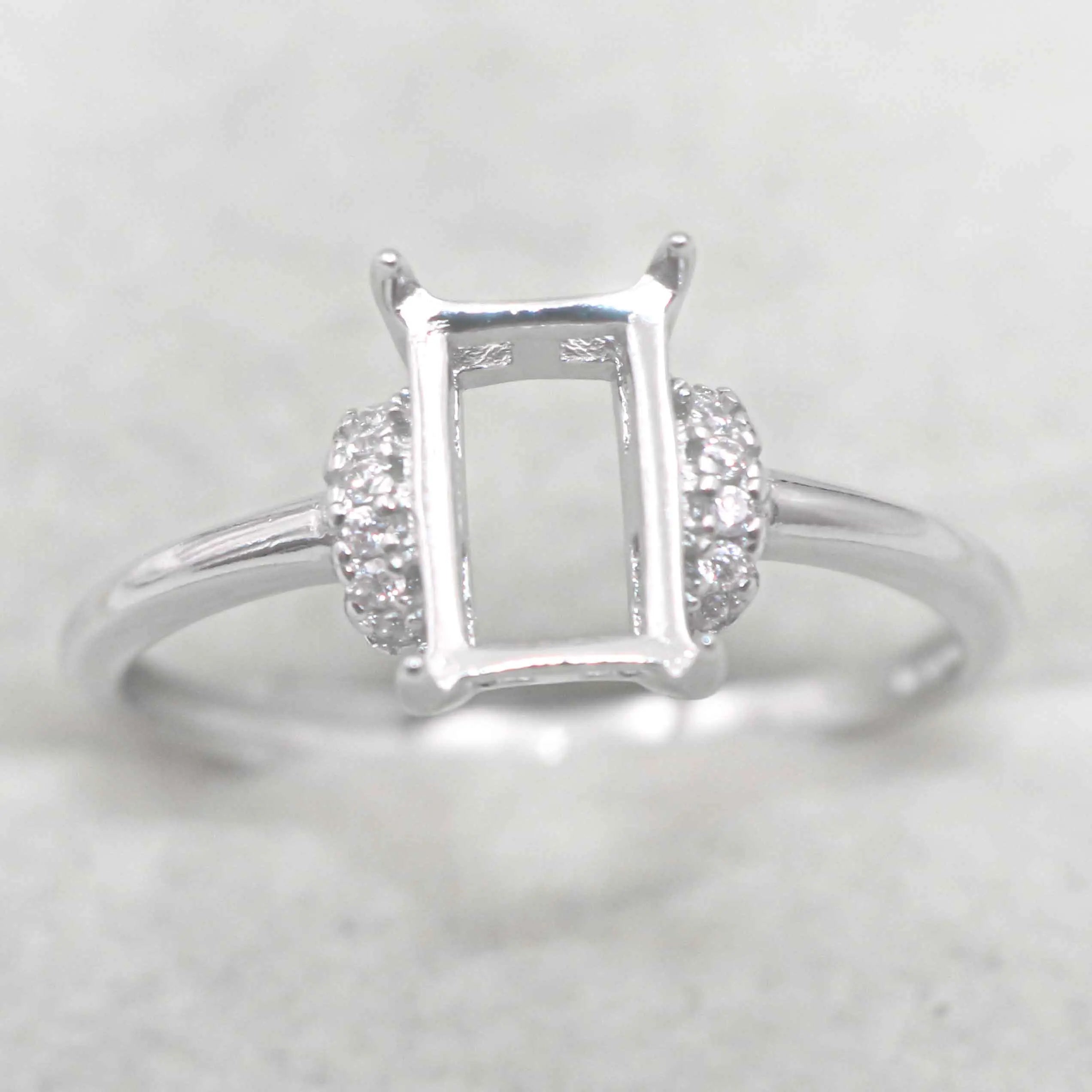 Sterling Silver 5*8/6*10mm Semi Mount Ring Shape Empty Support Blank Claw Setting Base Holder Without Center Stone DIY for Inlay