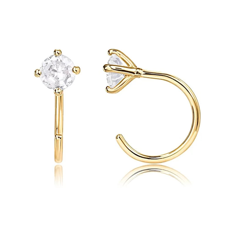 Fashion Trendy Tiny Cartilage Stainless Steel Piercing Stud Earrings Small Huggie Half Hoops with Zircon for Women's Gift