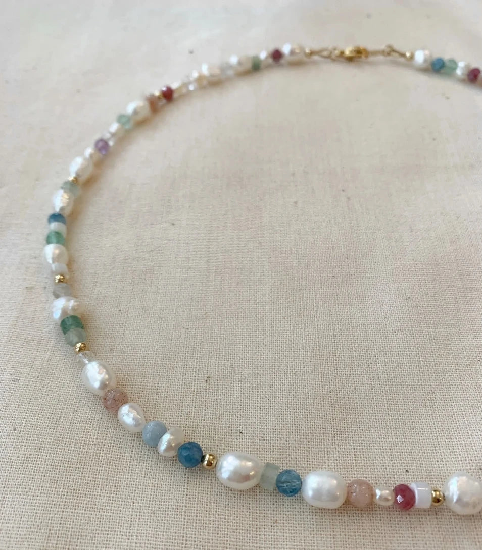 Vintage Wholesale Pearl and Gem Necklace Steel Stainless Choker Big Fashion Natural Chain Freshwater Waterproof Jewelry Women
