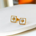 Wholesale French Luxury Cute Women Titanium Steel 18k Gold Square Seashell Flower Stud Earrings