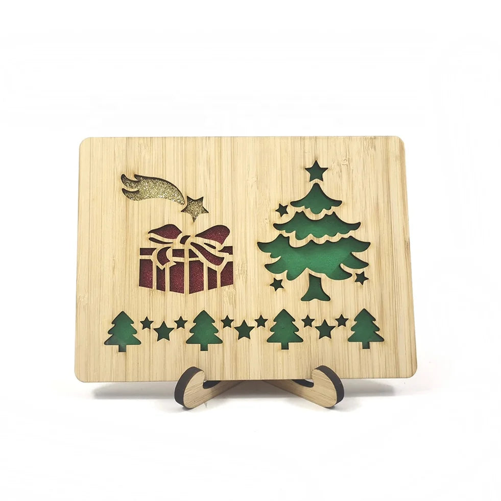 2024 Laser Cut Cutout Carved Christmas Card Postcard Wooden Christmas Greeting Card