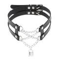 New Punk Harajuku Temperament Double Row Double Line Square Hanging Lock Necklace  PU Leather Choker Collar Necklace
