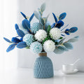 OX316 Wholesale Hot Selling Artificial Chrysanthemum Silk Blue Dandelion Plant Balls Flower Bunch for Wedding Home Decoration
