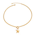 J&D 18K Gold Plated Stainless Steel DIY Charm Necklace Ocean Spiral Starfish Summer Beach Freshwater Pearl Trendy Link Chain