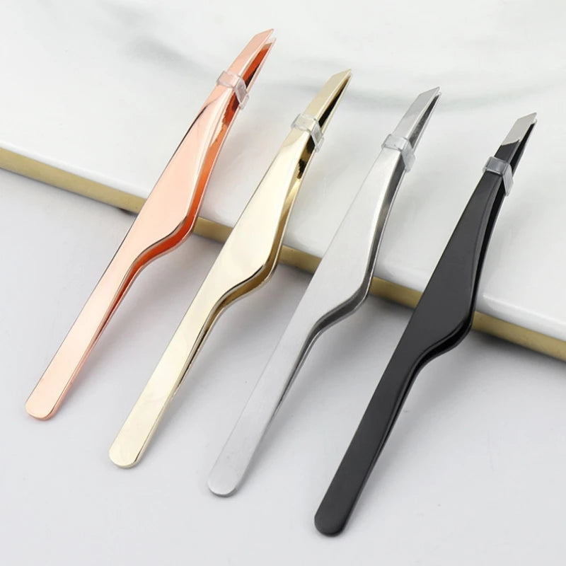 Hair Removal Tweezer Stainless Steel Eyebrow Tweezers Slant Tip Volume Eyelash Durable Professional Precision Clip Makeup Tools