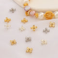18K Gold Plated Brass Beads for Jewelry Making Four Leaf Clover Loose Bead Cross Shaped Zircon Spacer Beads
