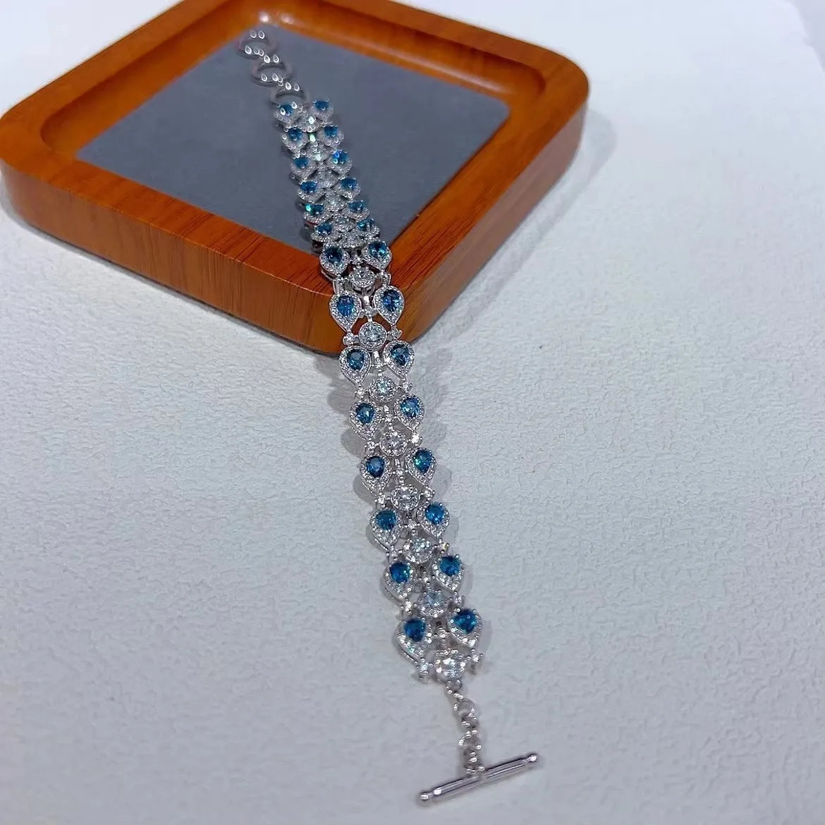 Luxurious Rhodium Plated Silver 925 Jewelry Natural London Blue Topaz Bracelet for Women Fine Bracelets Bangles
