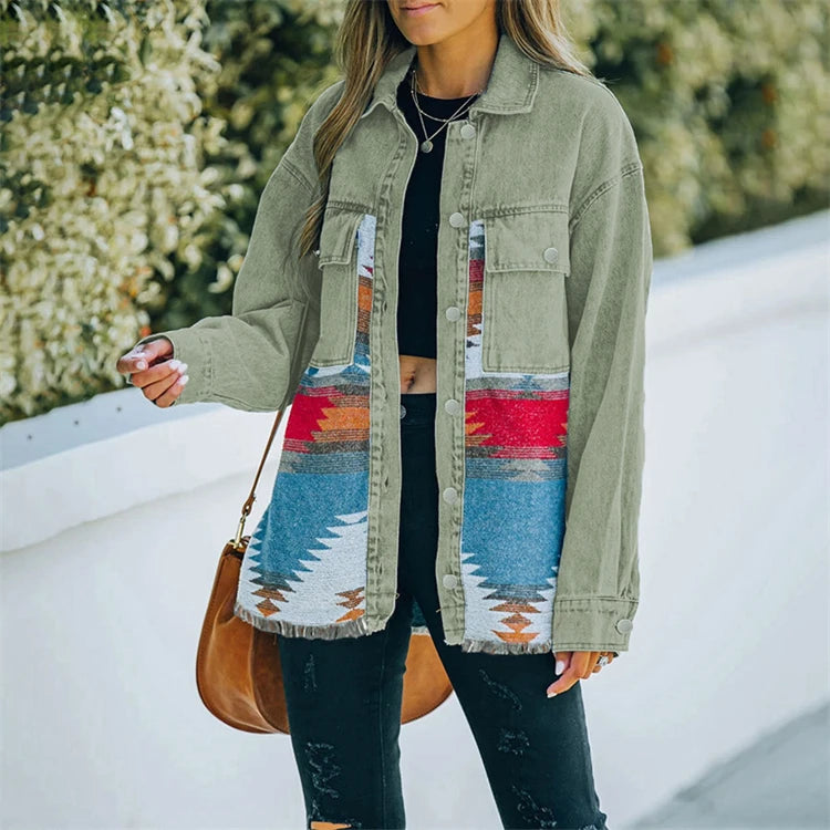 Wholesale Custom Autumn Quilted Long Woven Denim Jacket for Women Vintage