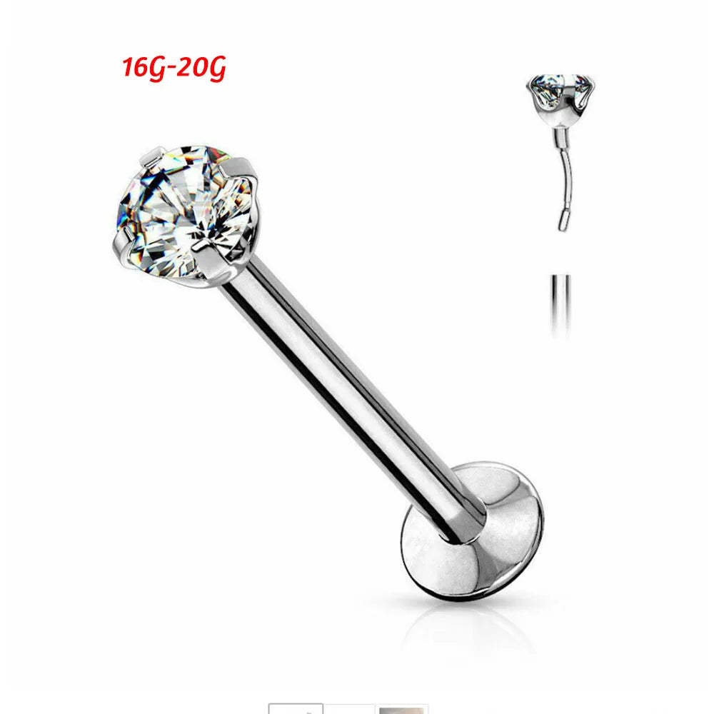 Stainless Steel 1.5-4mm Bezel Zircon Labret Nose Ring Circle Tragus Ear Nail 16G18G20G Titanium Septum Lip Piercing Jewelry