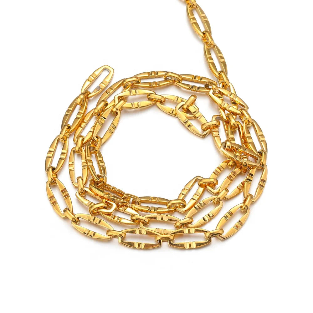 1meter Fashion Stainless Steel 6.5mm Width Middle Embossing Flat Chains for DIY Waist Chain Necklace Accessories Jewelry