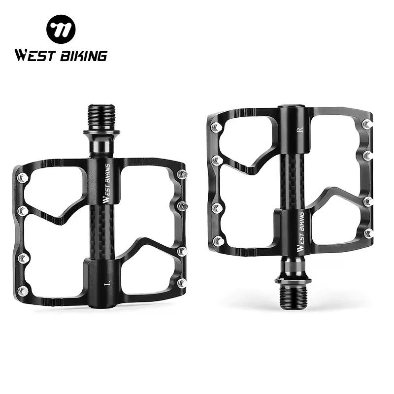 WEST BIKING Lightweight 3 Bearings Aluminum Alloy Bike Pedal Durable Cr-Mo Axle Core Ultra Smooth Widen Anti-slip Bicycle Pedal