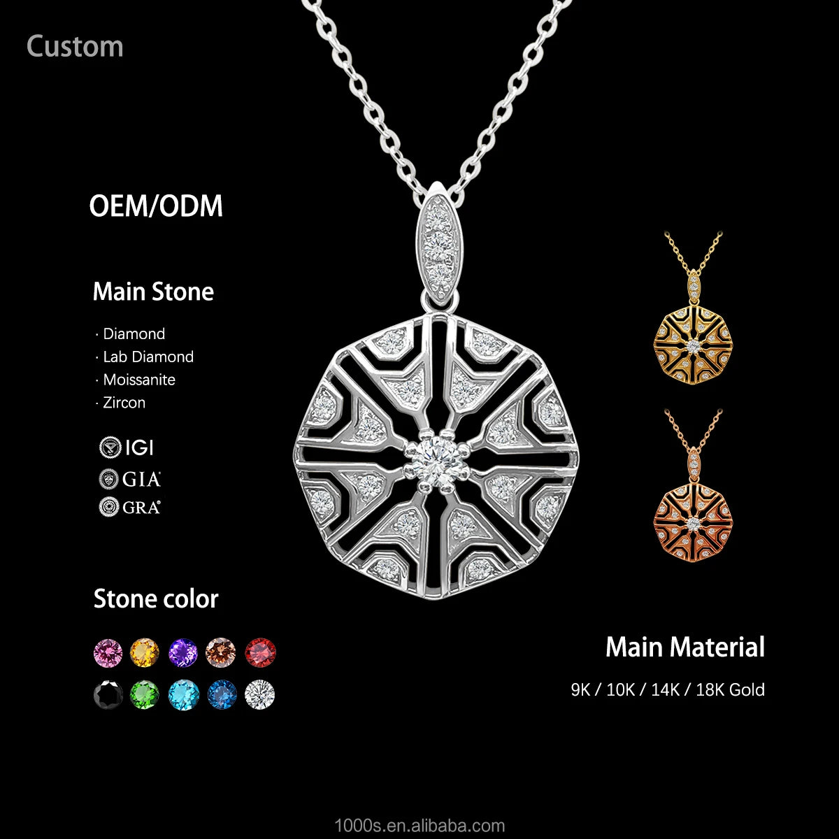 1000S Personalized 9k Real Gold Flower Shape Zircon Trendy Charm Necklace for Engagement Wedding Party