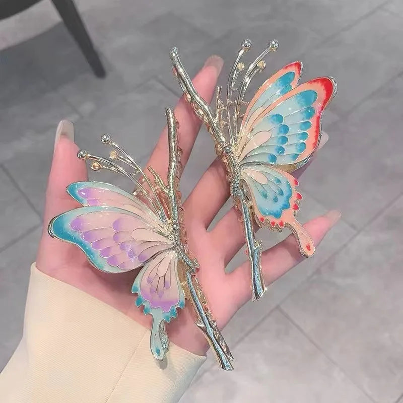 New Designer Colorful Butterfly Hair Clip Fashion Large Shark Clip  Metal Butterfly Hair Claw for Women Hair Accessories