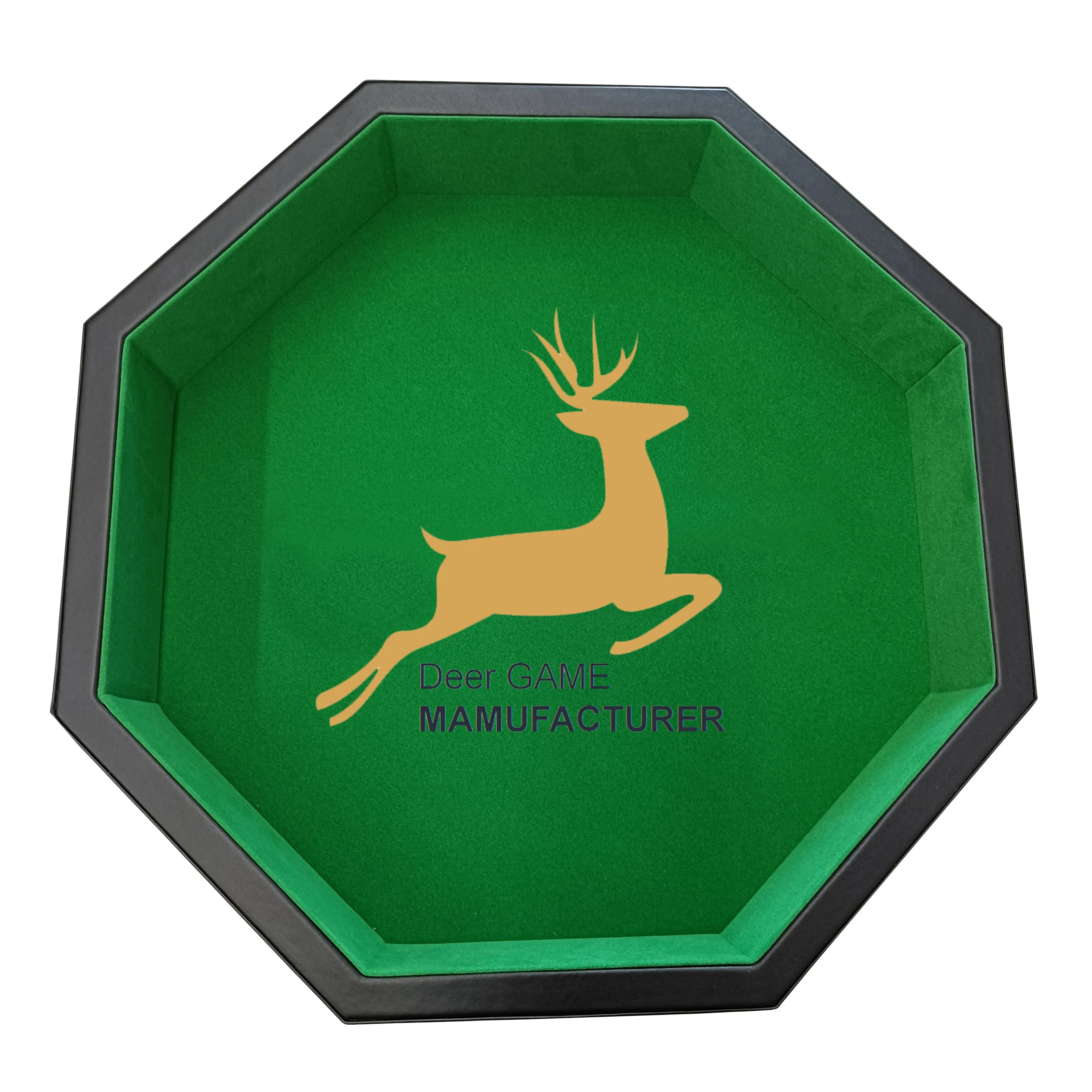 Solid Wood Frame With Green Velvet Customizable Logo Printed Poker Chip Tray With Inner Wooden Dice for Entertainment