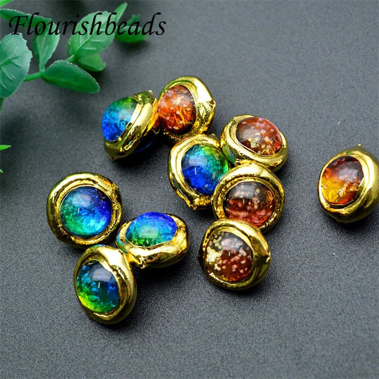 Wholesale 18K Gold Plated Various Colors Round Shape Glass Quartz Loose Beads for DIY Jewelry Necklace Bracelet Making