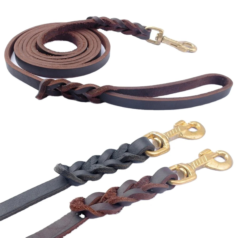 Braided Canine Running Training Strap Real Leather Dog Leash for German Shepherd
