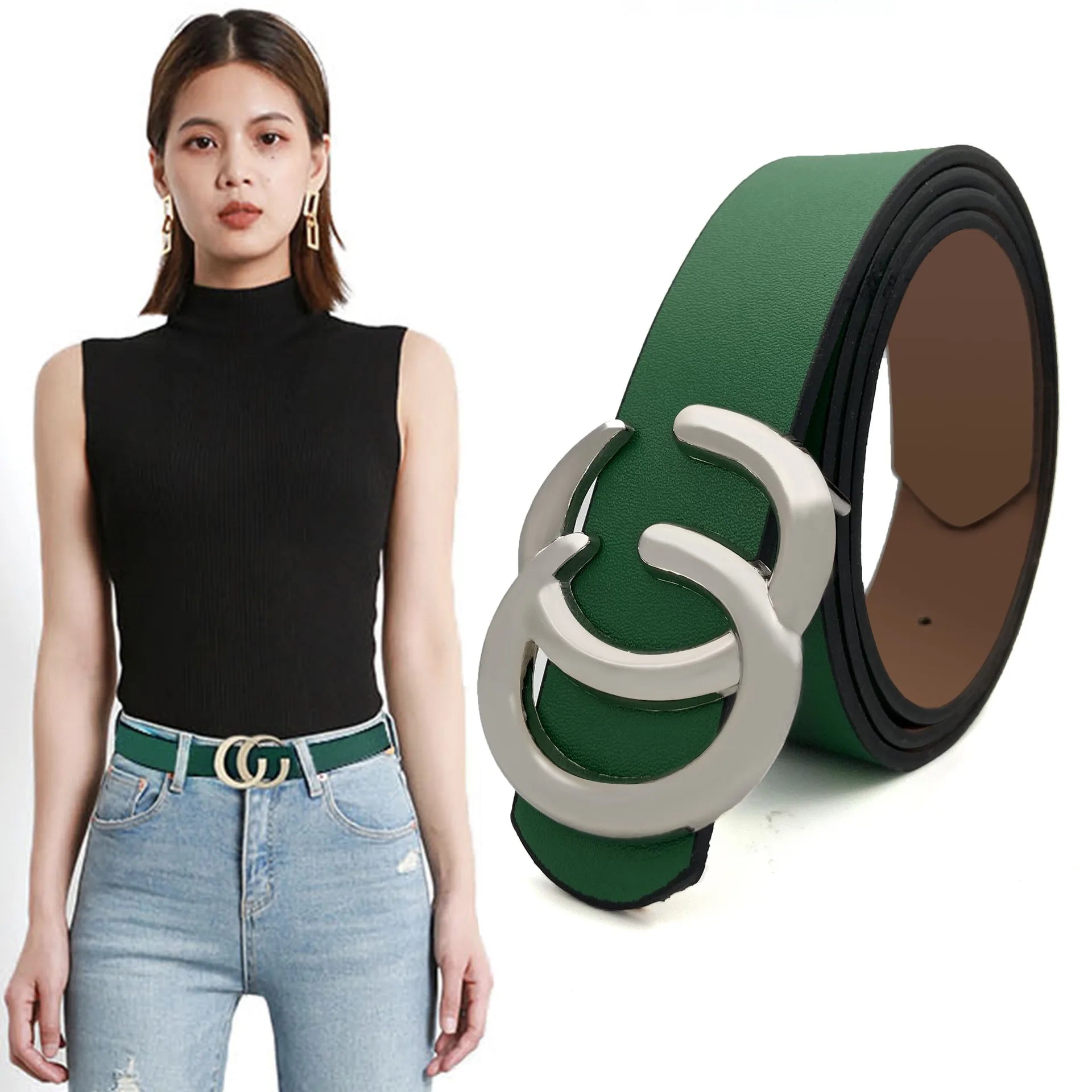Women PU Leather Belt for Jeans Pants Retro Faux Leather Belts With Pin Buckle