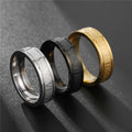 Fashion Men's 8mm Gold Groove Beveled Edge Black Tungsten Wedding Carbon Fiber Ring Punk Gear Wheel Stainless Steel Ring for Men