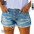 OEM Service Summer Fashion Women Streetwear Zipper Denim High Waist Blue Jean Shorts
