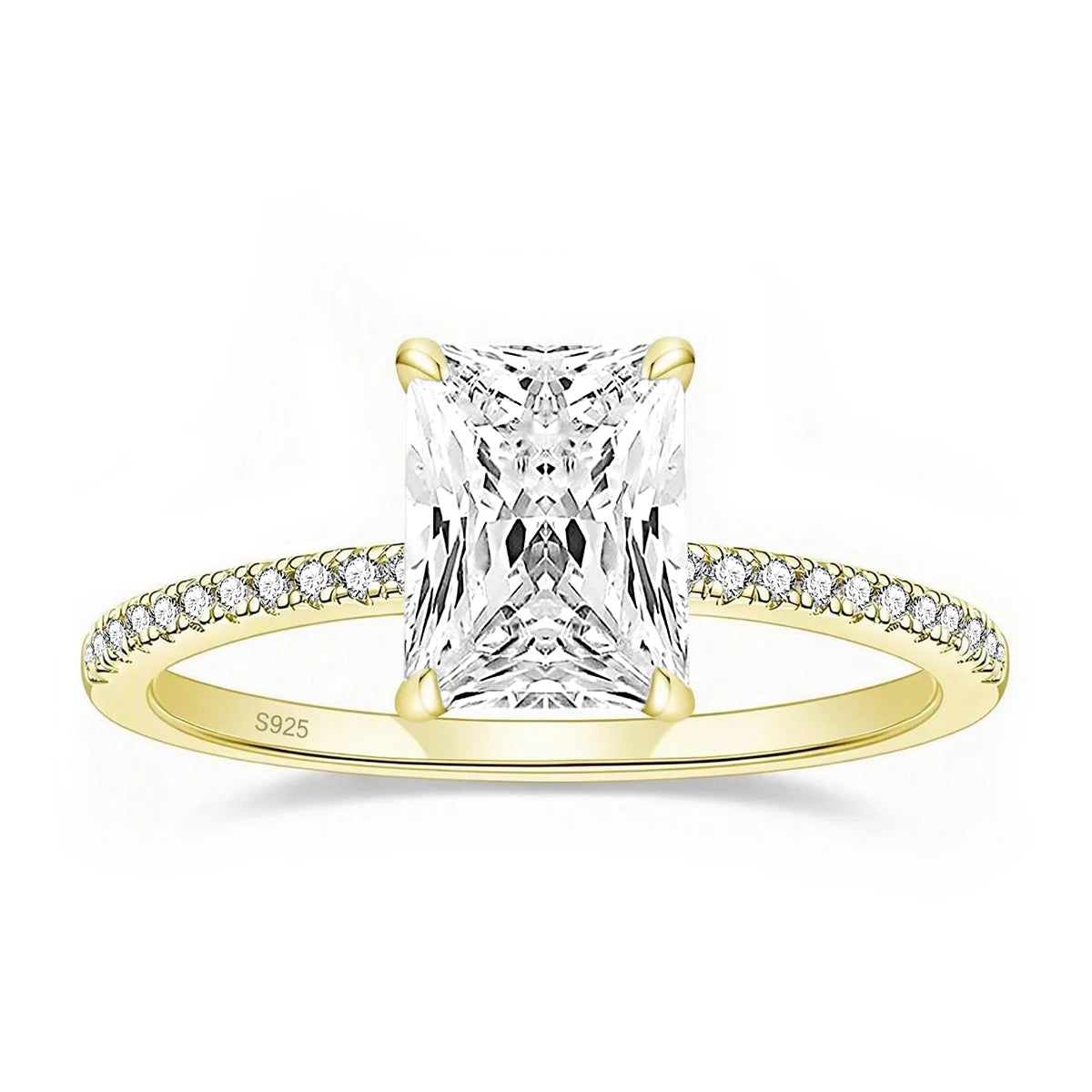 OAHLAN 3CT 925 Sterling Silver 14K Gold Plated Engagement Rings Radiant Cut Solitaire Cubic Zirconia CZ Wedding Rings for Women MegaBDM