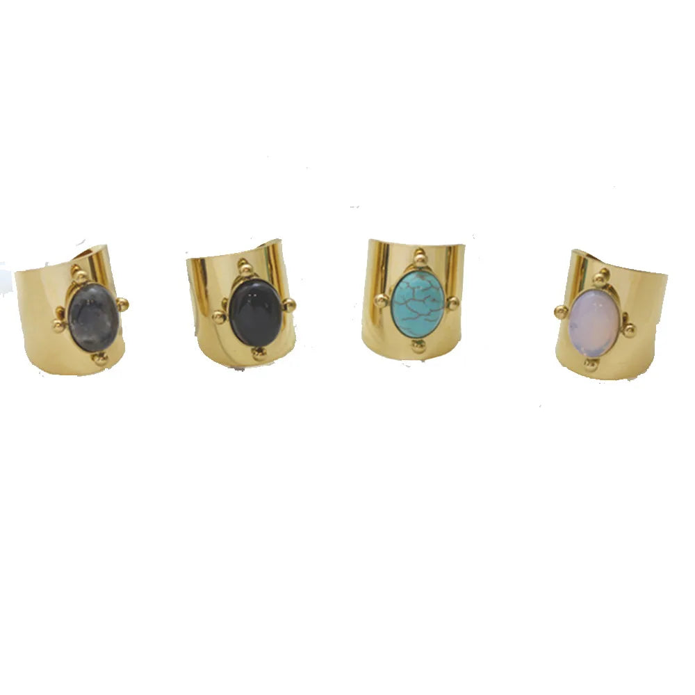 Trendy Party Wedding Eternity Titanium Stainless Steel Gemstone Paved Turquoise Finger Ring Jewelry